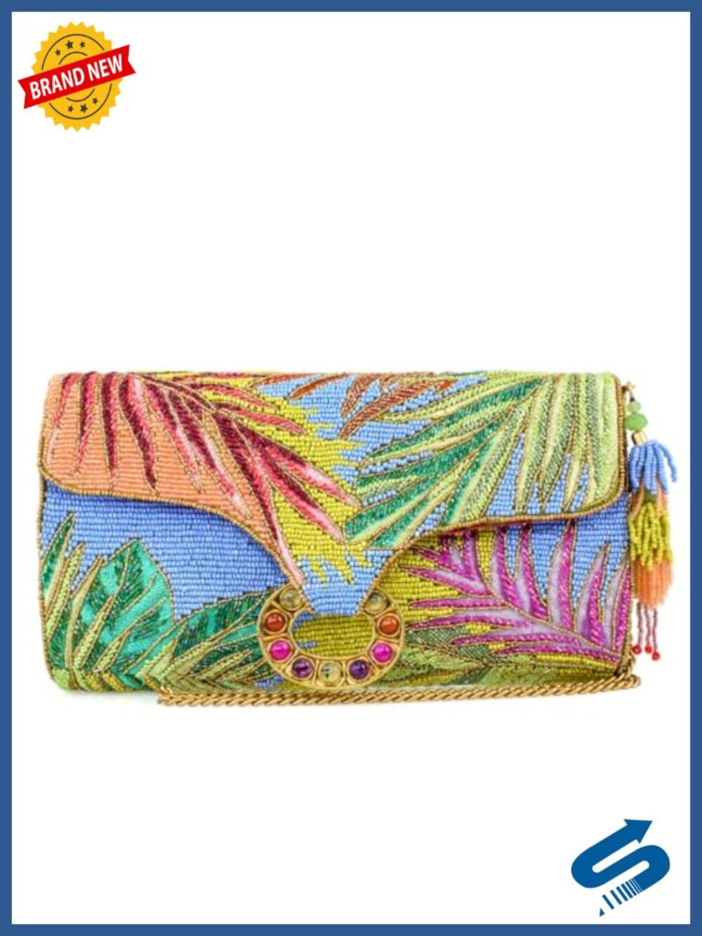 Beaded Crossbody Bag with Leaf Embroidery Evening Clutch Purse